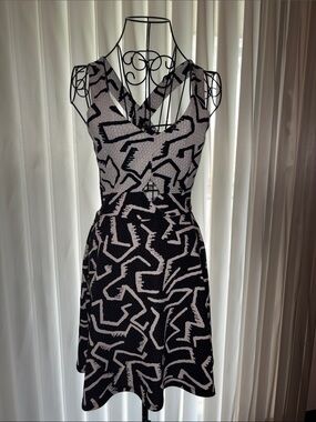 Sleeveless Black & White Patterned Fit-and-Flare Dress